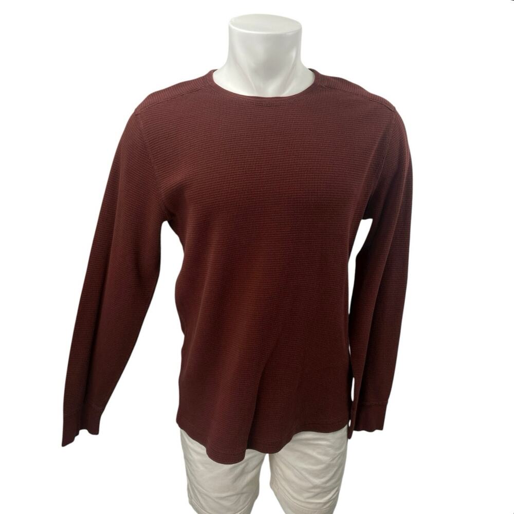 J,Crew Men's Red Long Sleeve Crew Neck Waffle Knit Thermal Sweater Top Size L